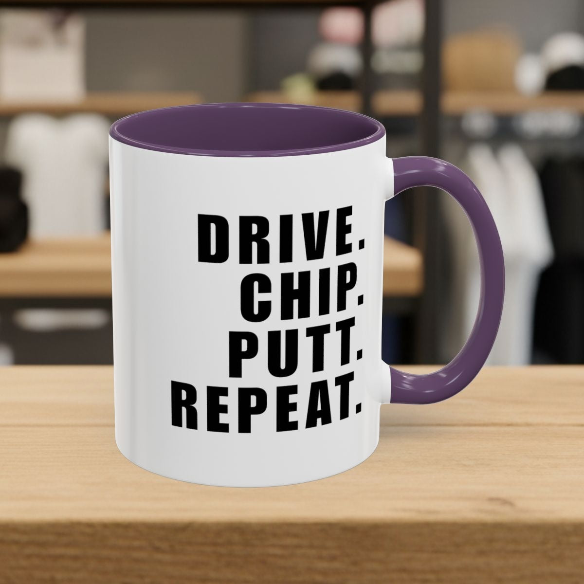 DRIVE CHIP PUTT REPEAT - Golf Mug - 11oz in Purple