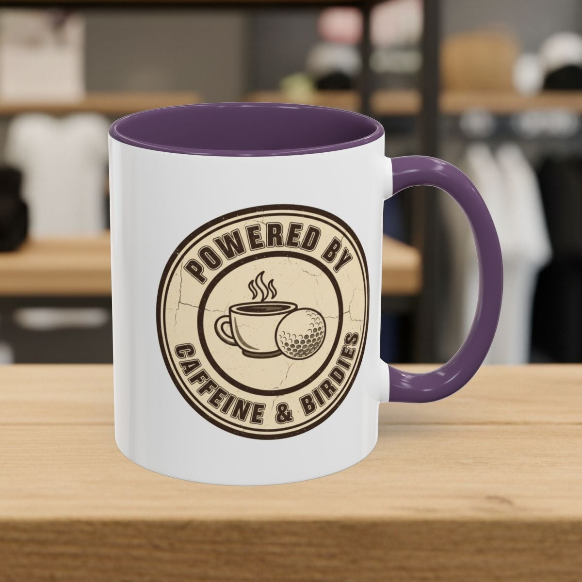 Powered by Caffeine & Birdies - Golf Mug - 11oz in Purple