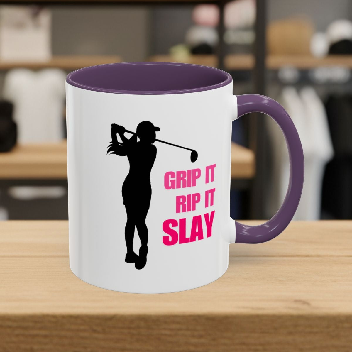 GRIP IT, RIP IT, SLAY (Female) - Golf Mug - 11oz in Purple
