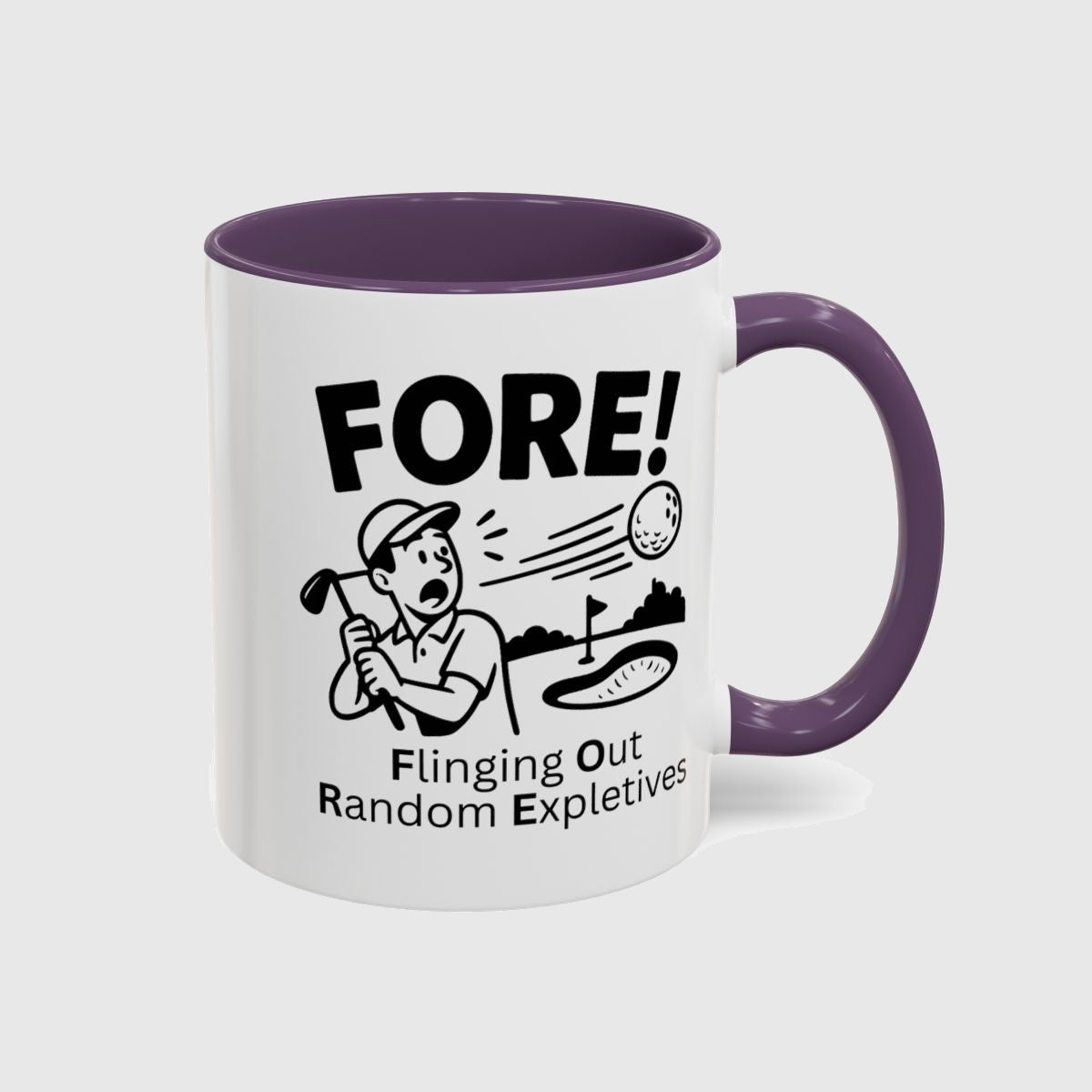 FORE! - Flinging Out Random Expletives! - Golf Mug in Purple