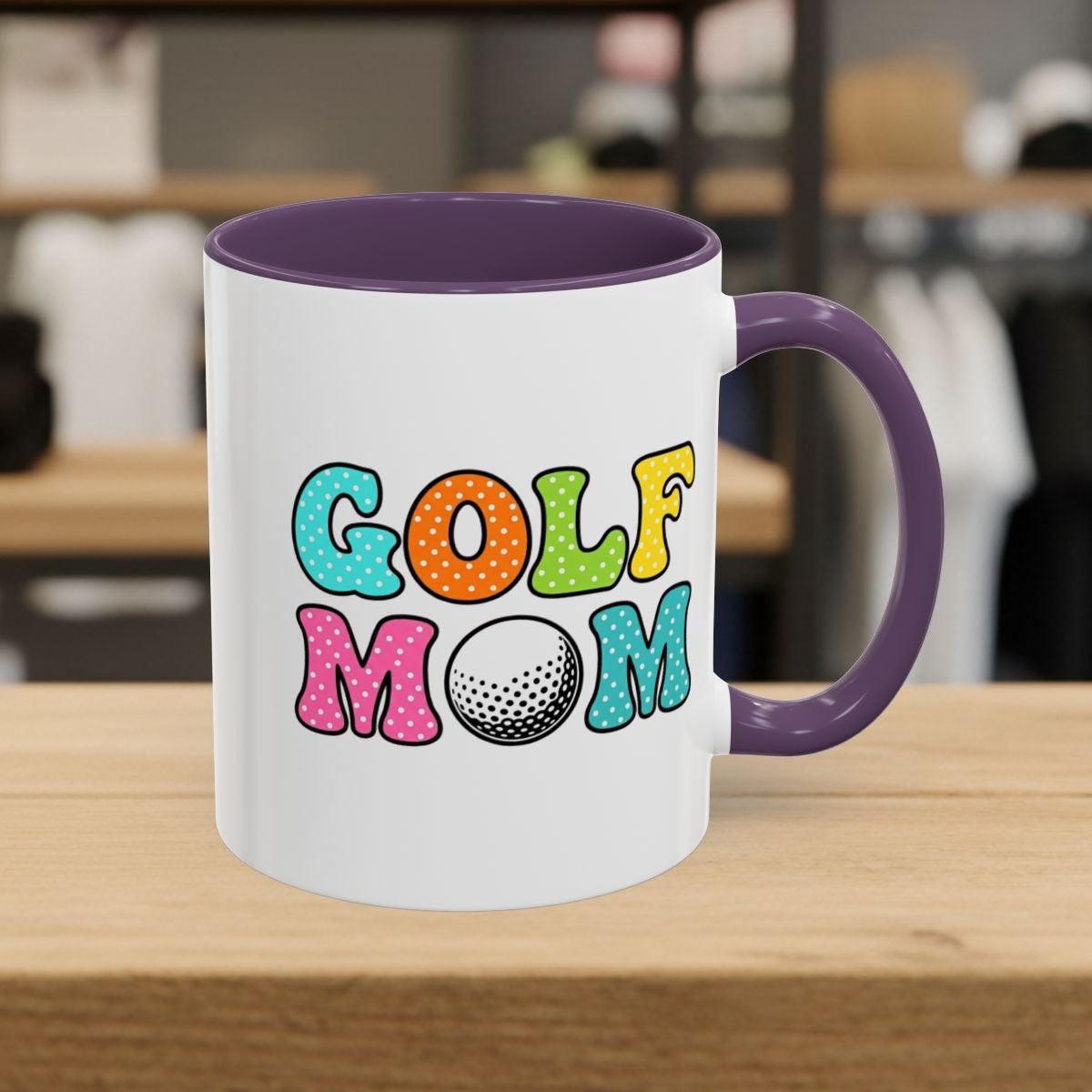 BUBBLY GOLF MOM, Polka Dot Pop - Golf Mug in Purple