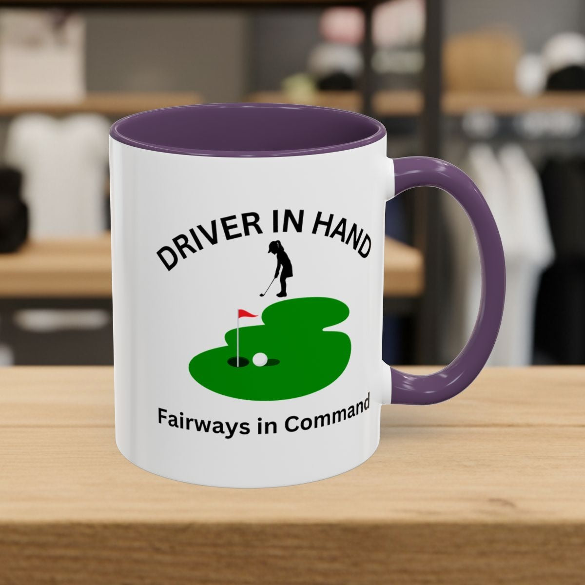 Driver in Hand - Fairways in Command (Female) - Golf Mug - 11oz in Purple