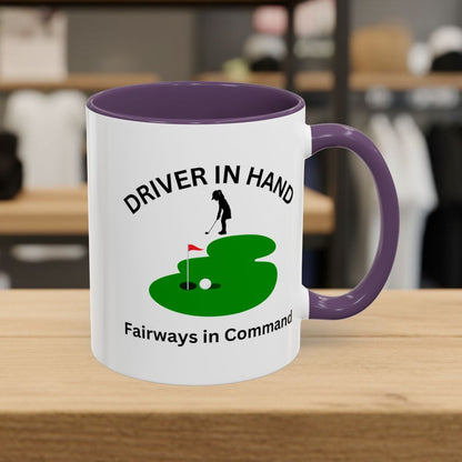 Driver in Hand - Fairways in Command (Female) - Golf Mug - 11oz in Purple