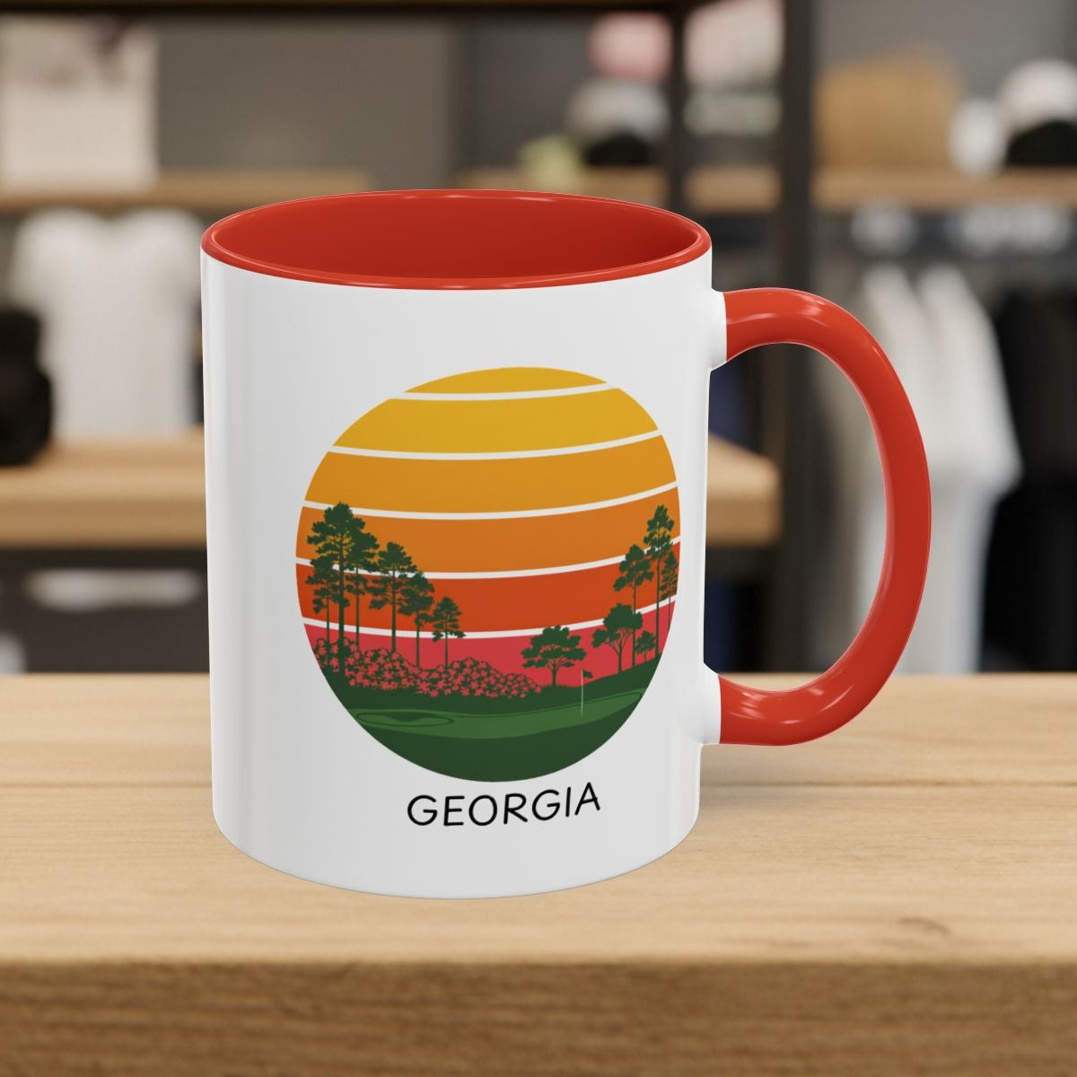 Retro Sunset - Georgia - Golf Mug - 11oz in Red