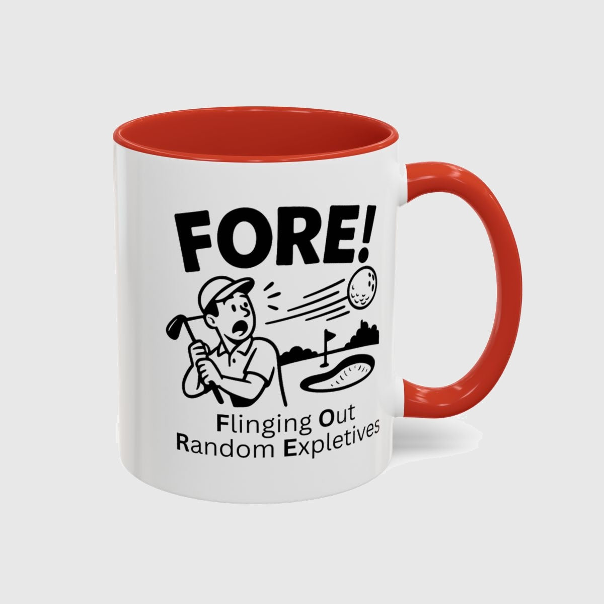 FORE! - Flinging Out Random Expletives! - Golf Mug in Red