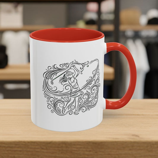 EVERY SWING TELLS A STORY - Women's Golf Vine Art - Golf Mug in Red
