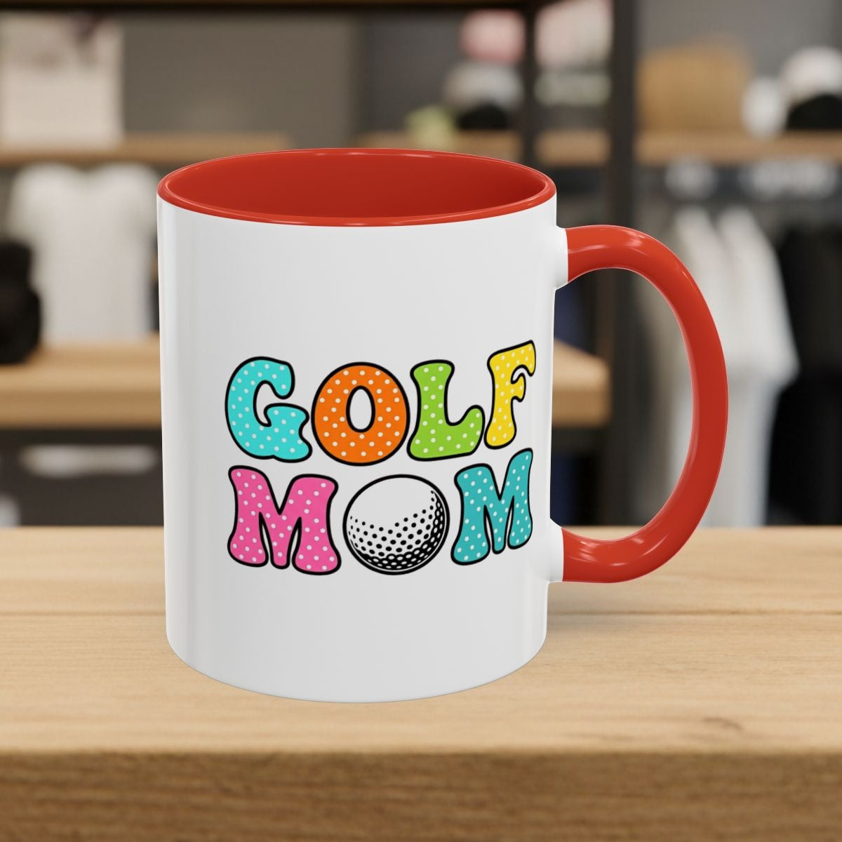 BUBBLY GOLF MOM, Polka Dot Pop - Golf Mug in Red