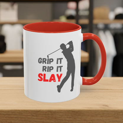 GRIP IT, RIP IT, SLAY (Male) - Golf Mug - 11oz in Red