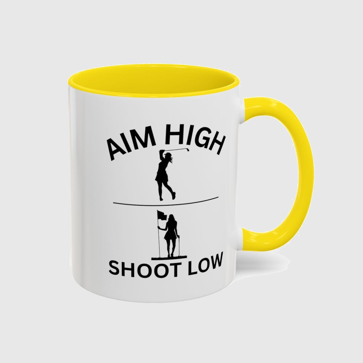Aim High - Shoot Low (Female) - Golf Mug in Yellow