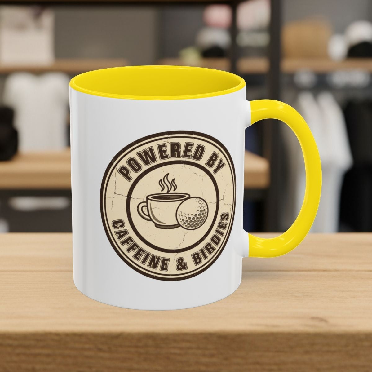 Powered by Caffeine & Birdies - Golf Mug - 11oz in Yellow
