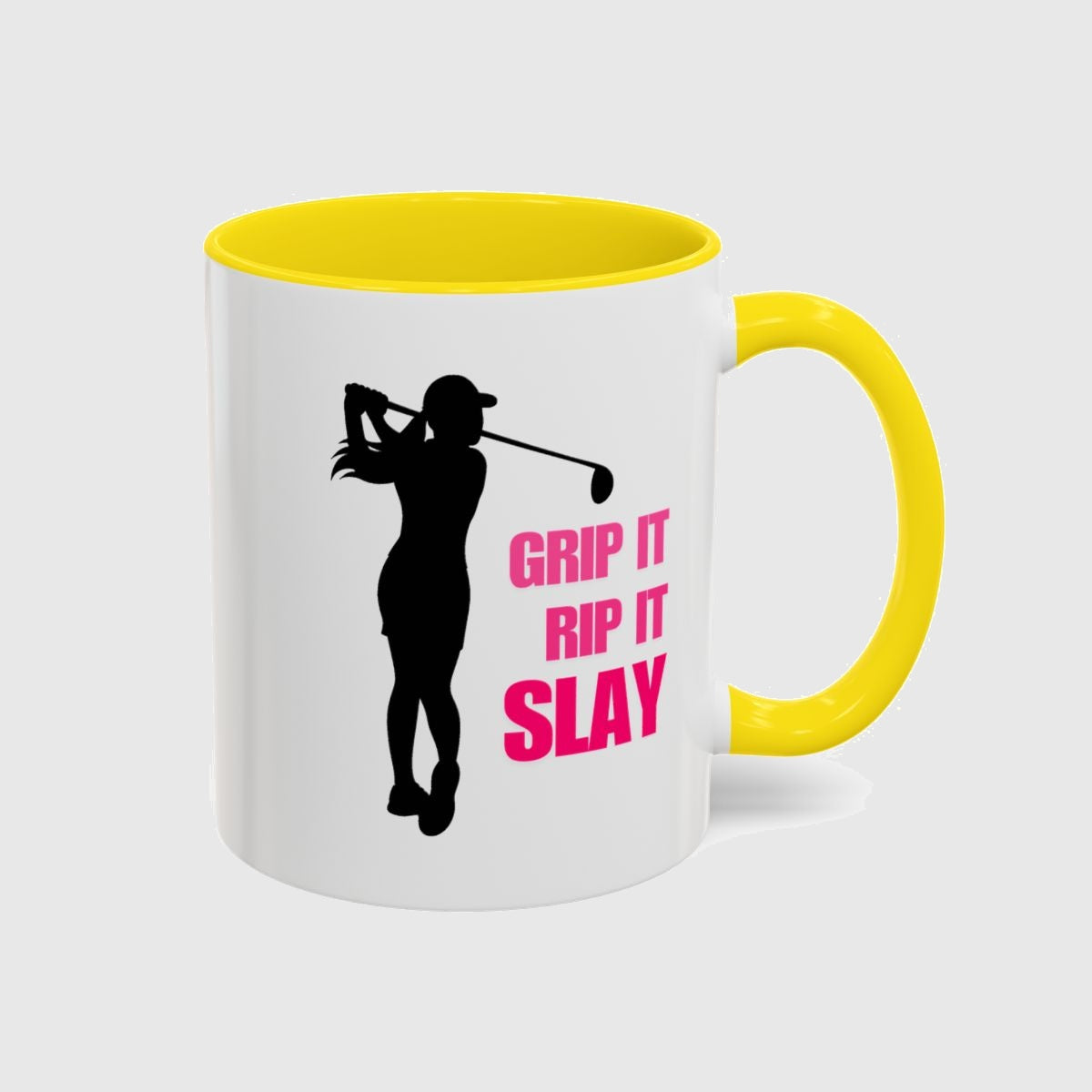 GRIP IT, RIP IT, SLAY (Female) - Golf Mug in Yellow