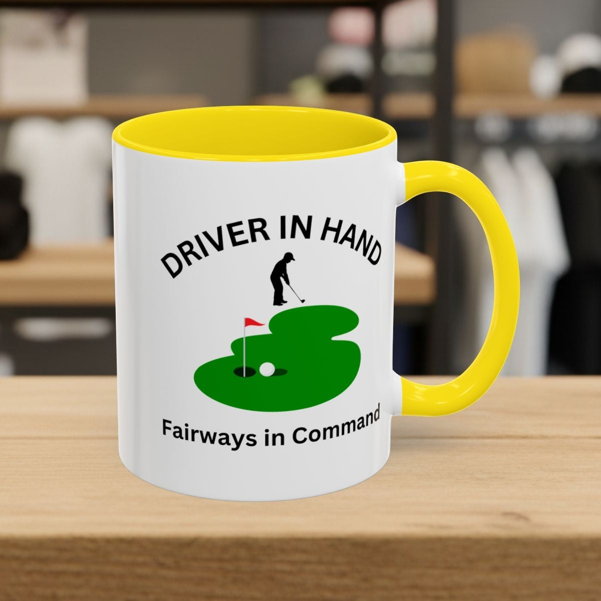 Driver in Hand - Fairways in Command (Male) - Golf Mug - 11oz in Yellow
