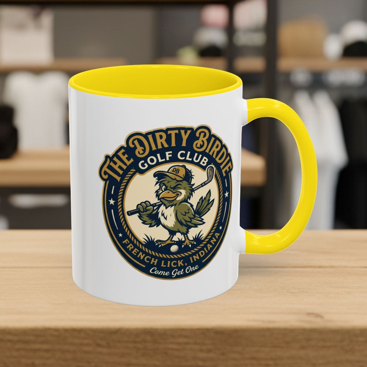 The Dirty Birdie Golf Club - French Lick, Indiana - Golf Mug in Yellow
