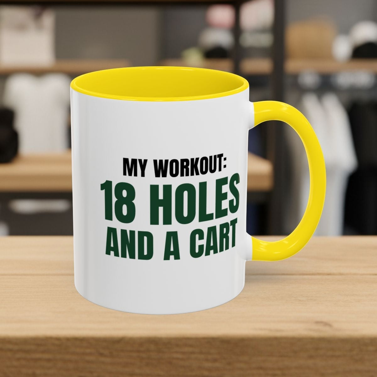 My Workout: 18 Holes - Golf Mug in Yellow
