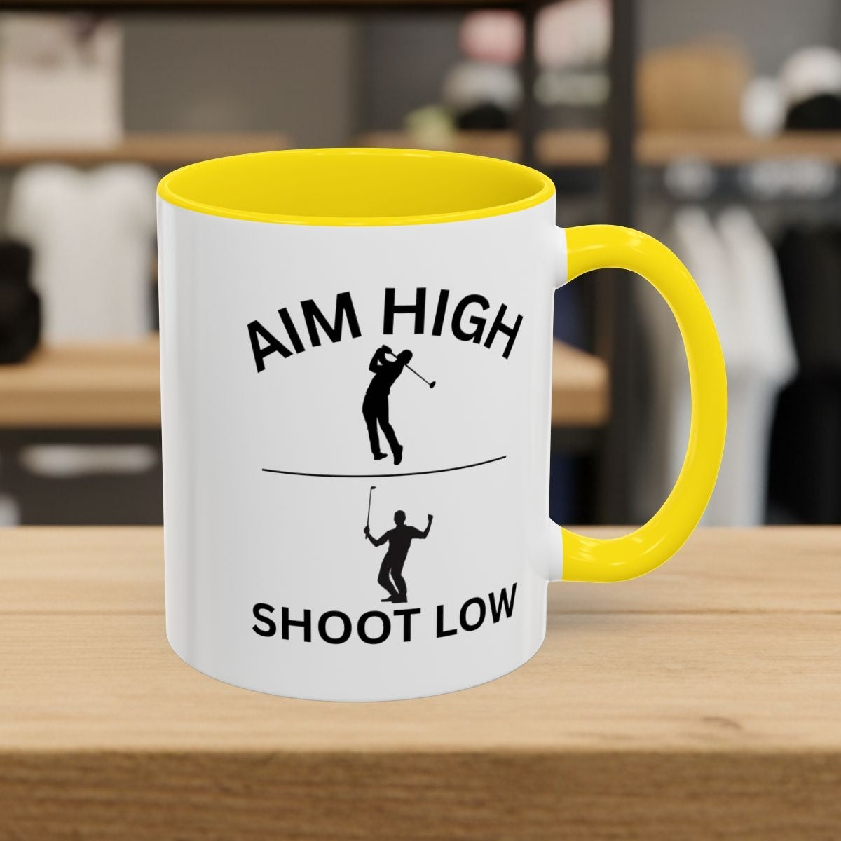 Aim High - Shoot Low (Male) - Golf Mug - 11oz in Yellow