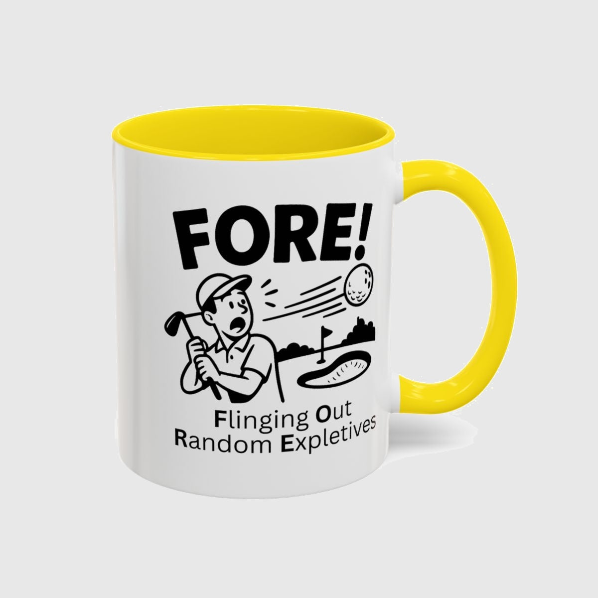 FORE! - Flinging Out Random Expletives! - Golf Mug in Yellow