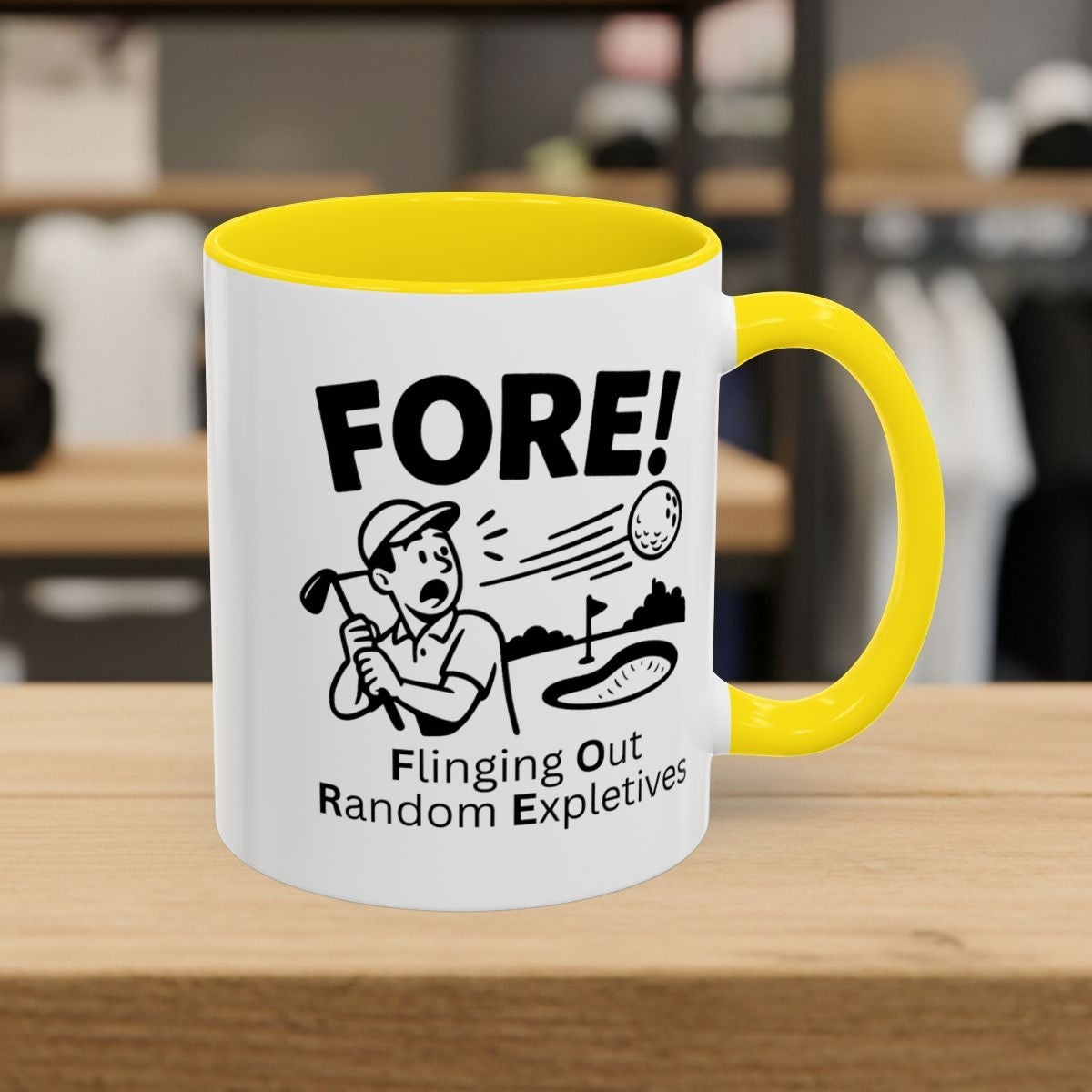 FORE! - Flinging Out Random Expletives! - Golf Mug - 11oz in Yellow
