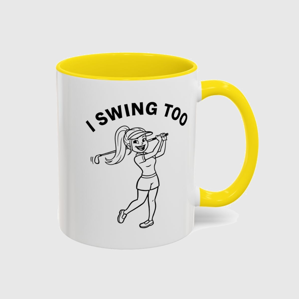 Retro I SWING TOO Women's Golf T-Shirt - Golf Mug in Yellow