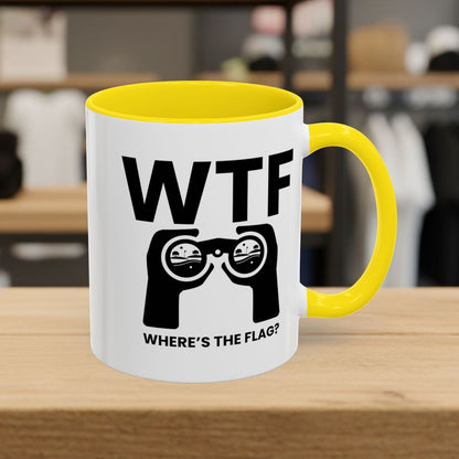 WTF - Where's the Flag - Golf Mug - 11oz in Yellow