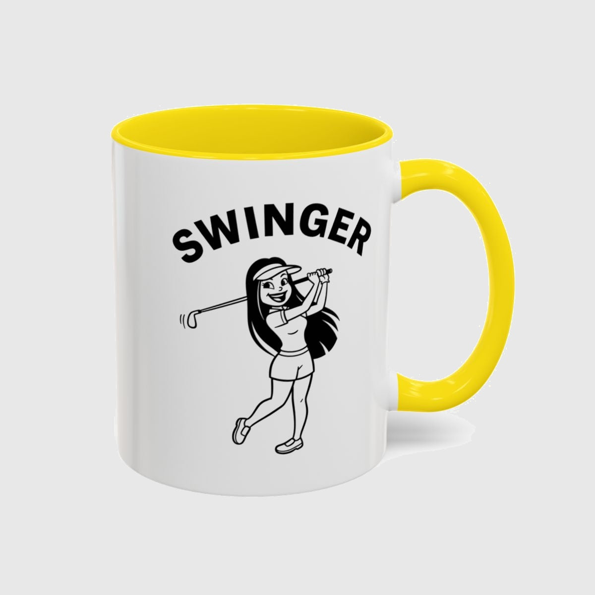 Retro Swinger Women's Golf T-Shirt - Golf Mug in Yellow