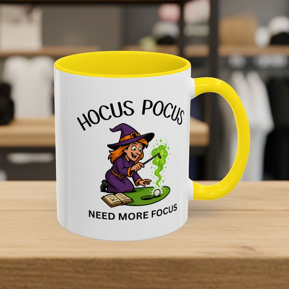 Hocus Pocus, Need More Focus - Golf Mug - 11oz in Yellow