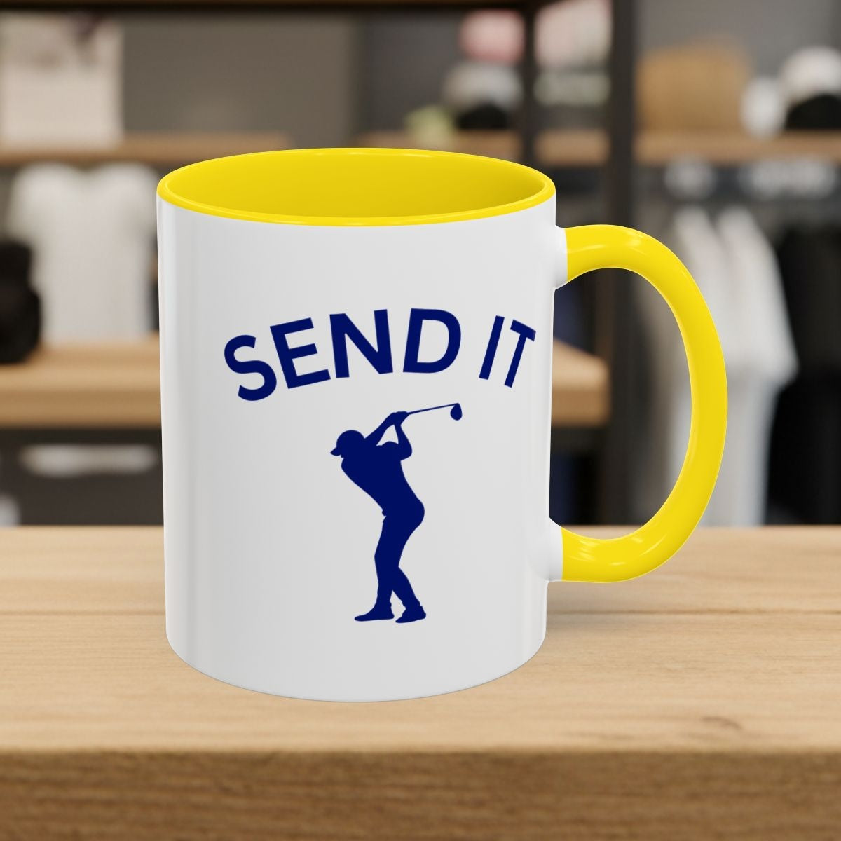 SEND IT (Male) - Golf Mug - 11oz in Yellow