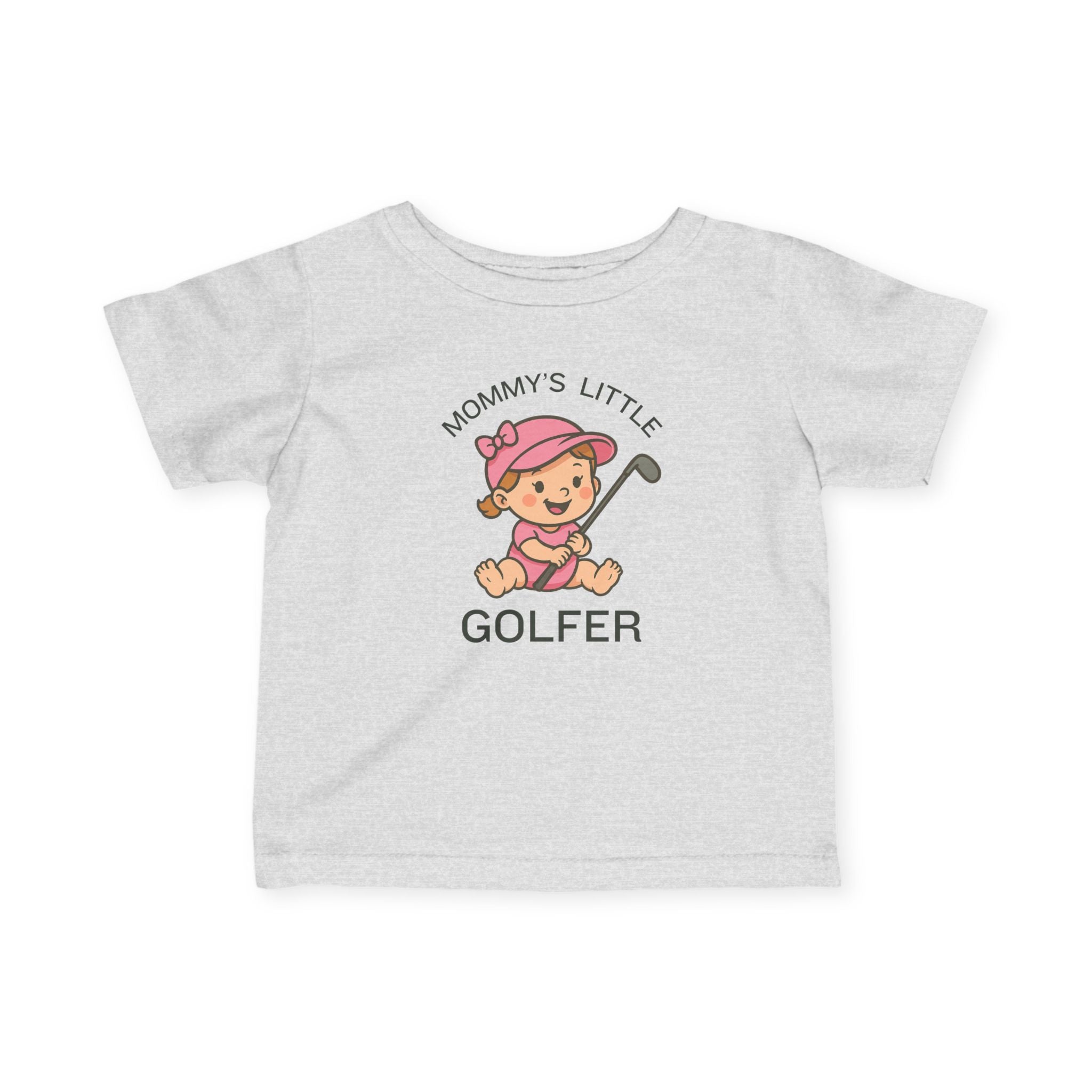Mommy's Little Golfer - Infant Tee for girls in Heather, great for casual wear. Find more fun golf focused products at oneforetheages.com