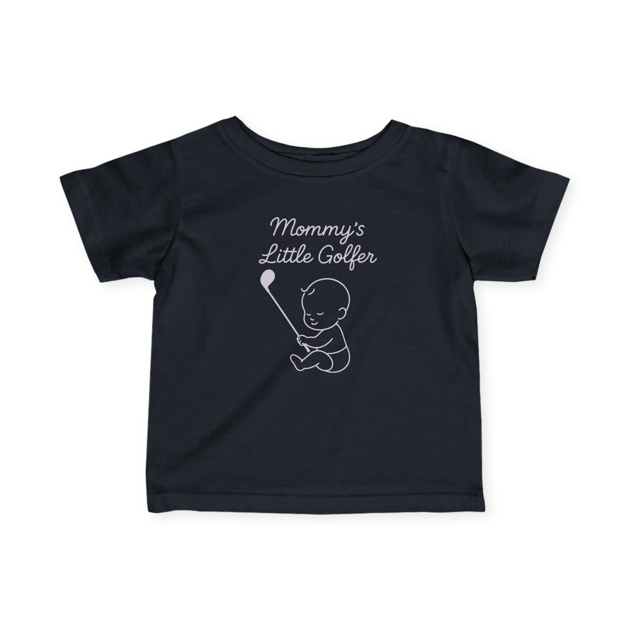 Mommy's Little Golfer - Baby T-shirt in Black, great for casual wear. Find more fun golf focused products at oneforetheages.com