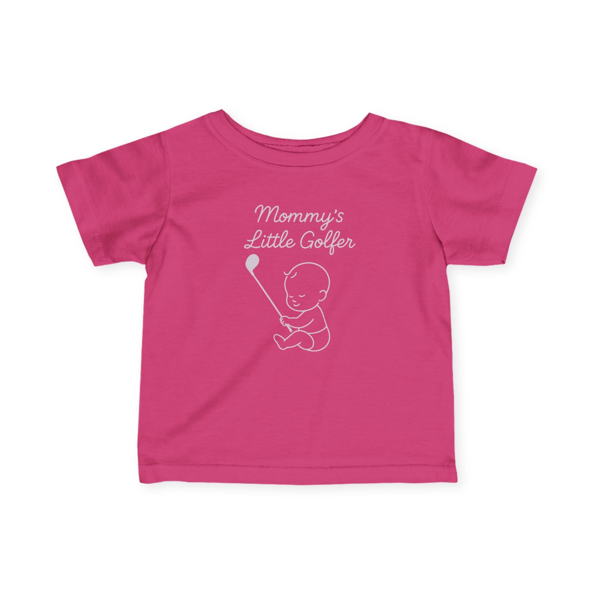 Mommy's Little Golfer - Baby T-shirt in Hot Pink, great for casual wear. Find more fun golf focused products at oneforetheages.com