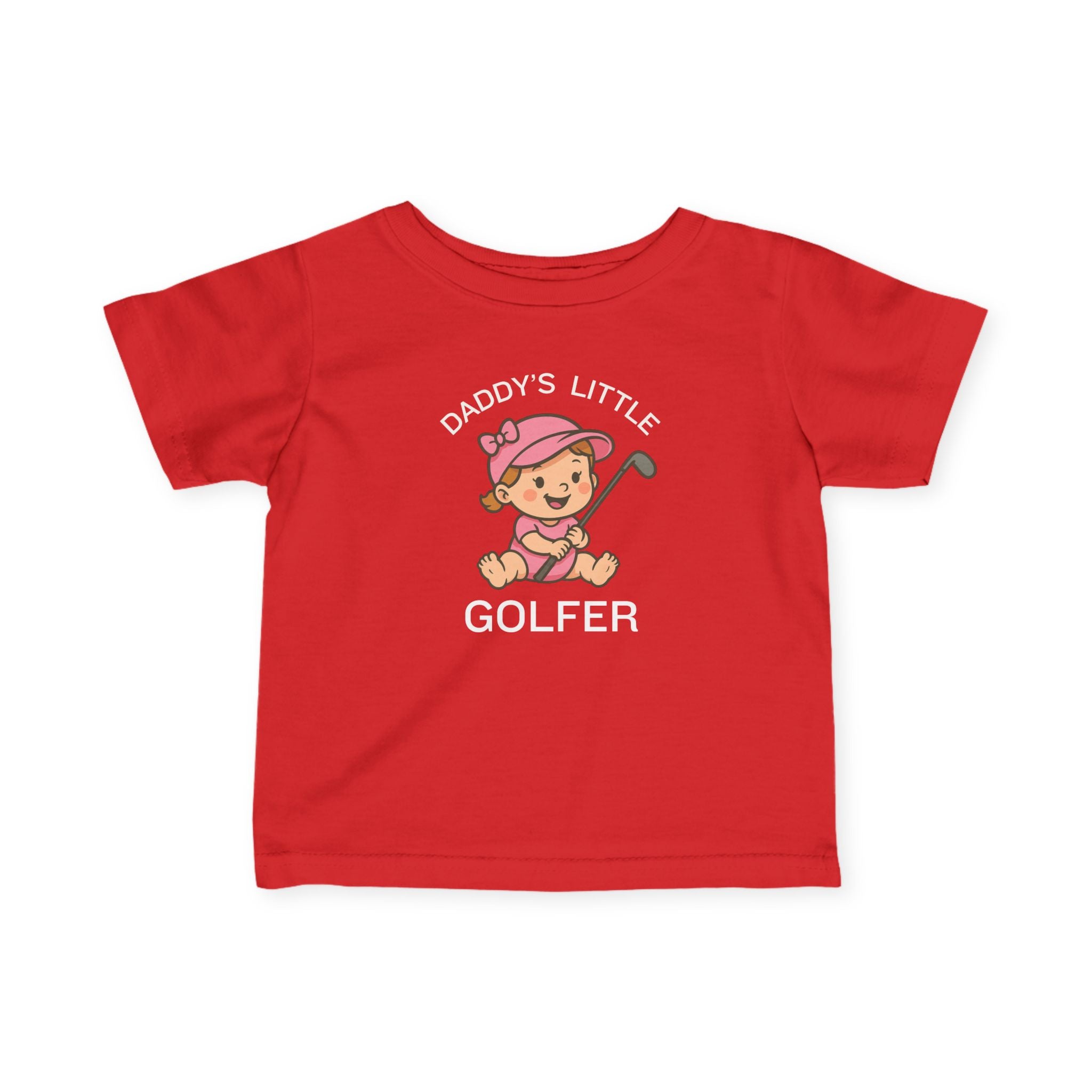 Daddy's Little Golfer - Infant Tee for girls in Red, great for casual wear. Find more fun golf focused products at oneforetheages.com