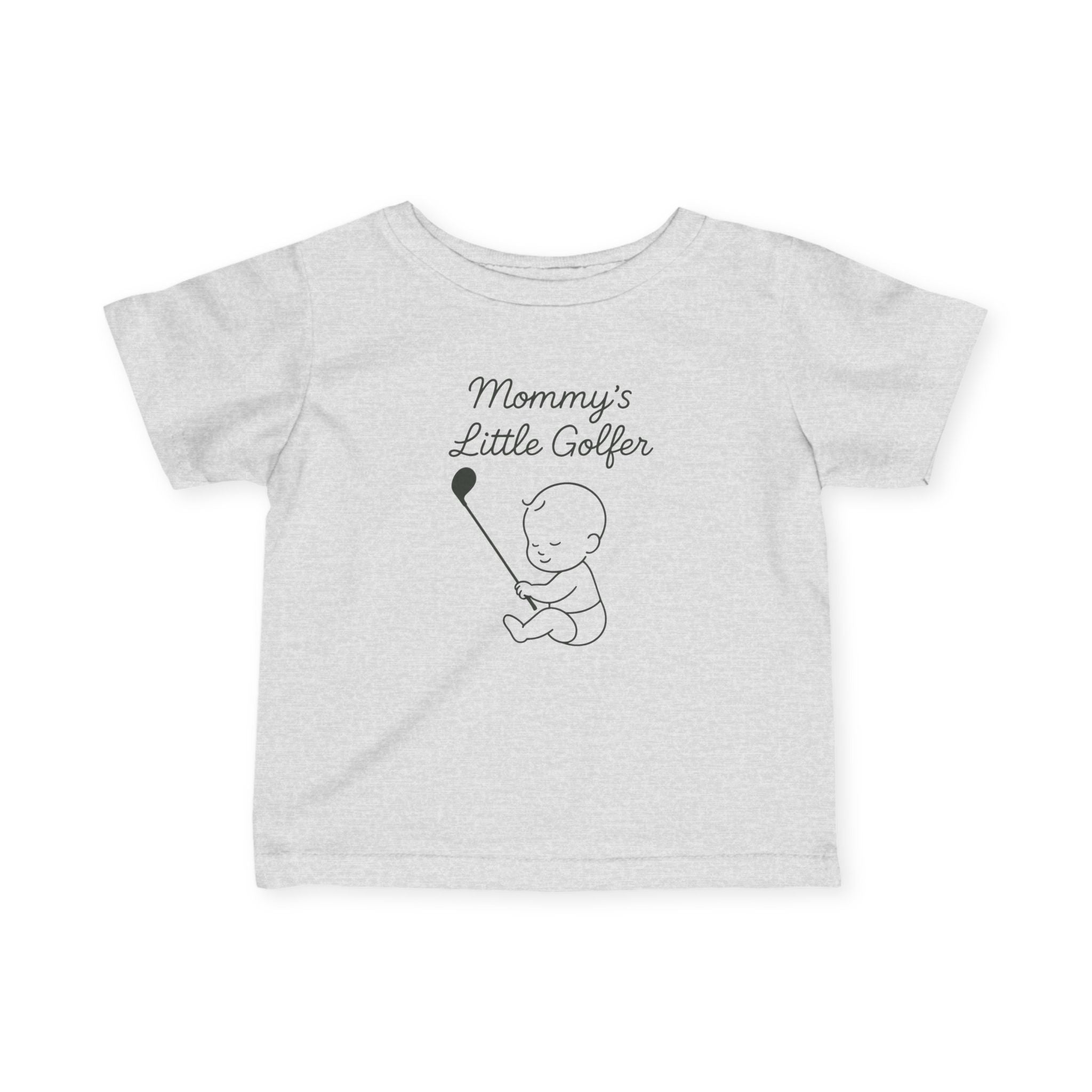 Mommy's Little Golfer - Baby T-shirt in Heather, great for casual wear. Find more fun golf focused products at oneforetheages.com