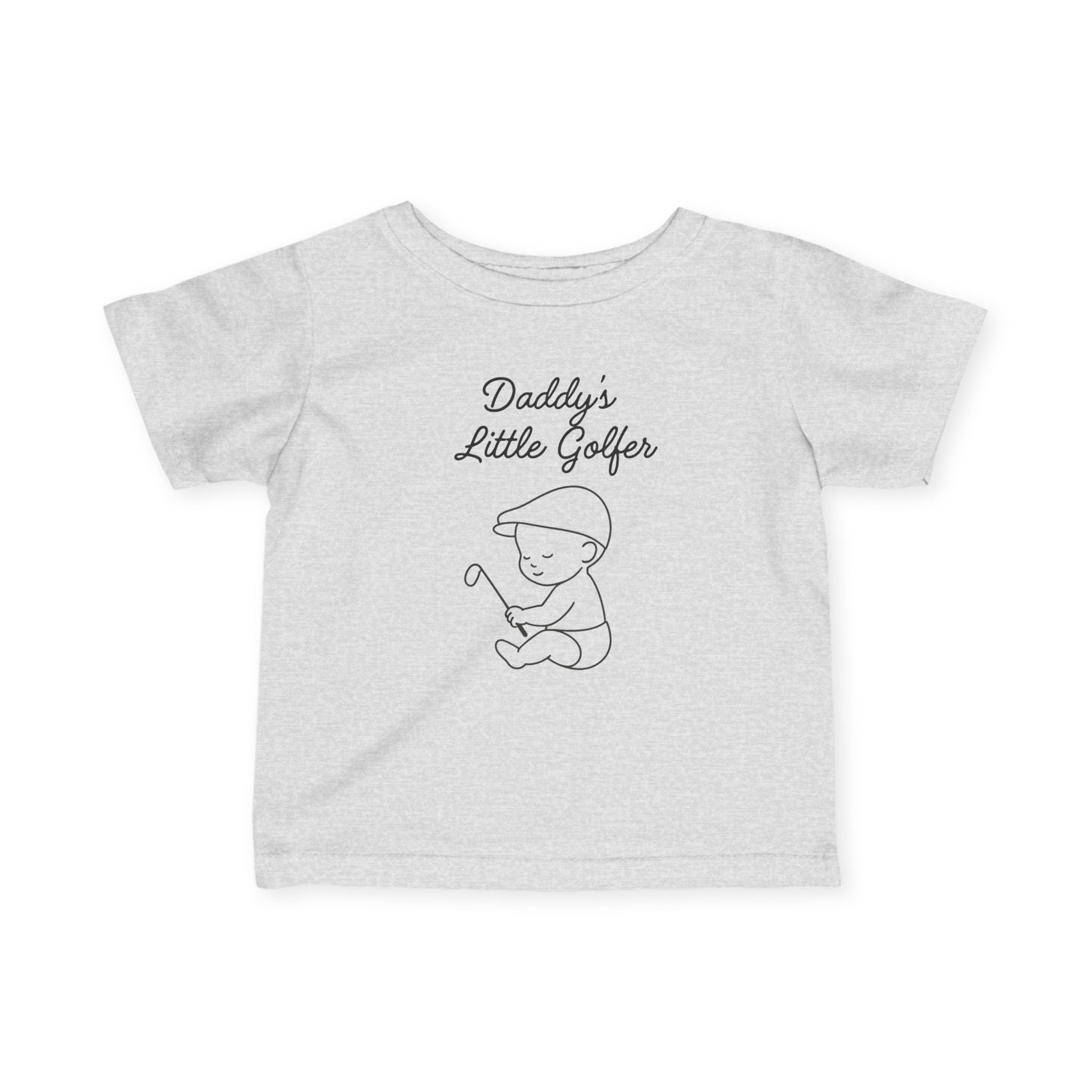 Daddy's Little Golfer - Baby T-shirt in Heather, great for casual wear. Find more fun golf focused products at oneforetheages.com