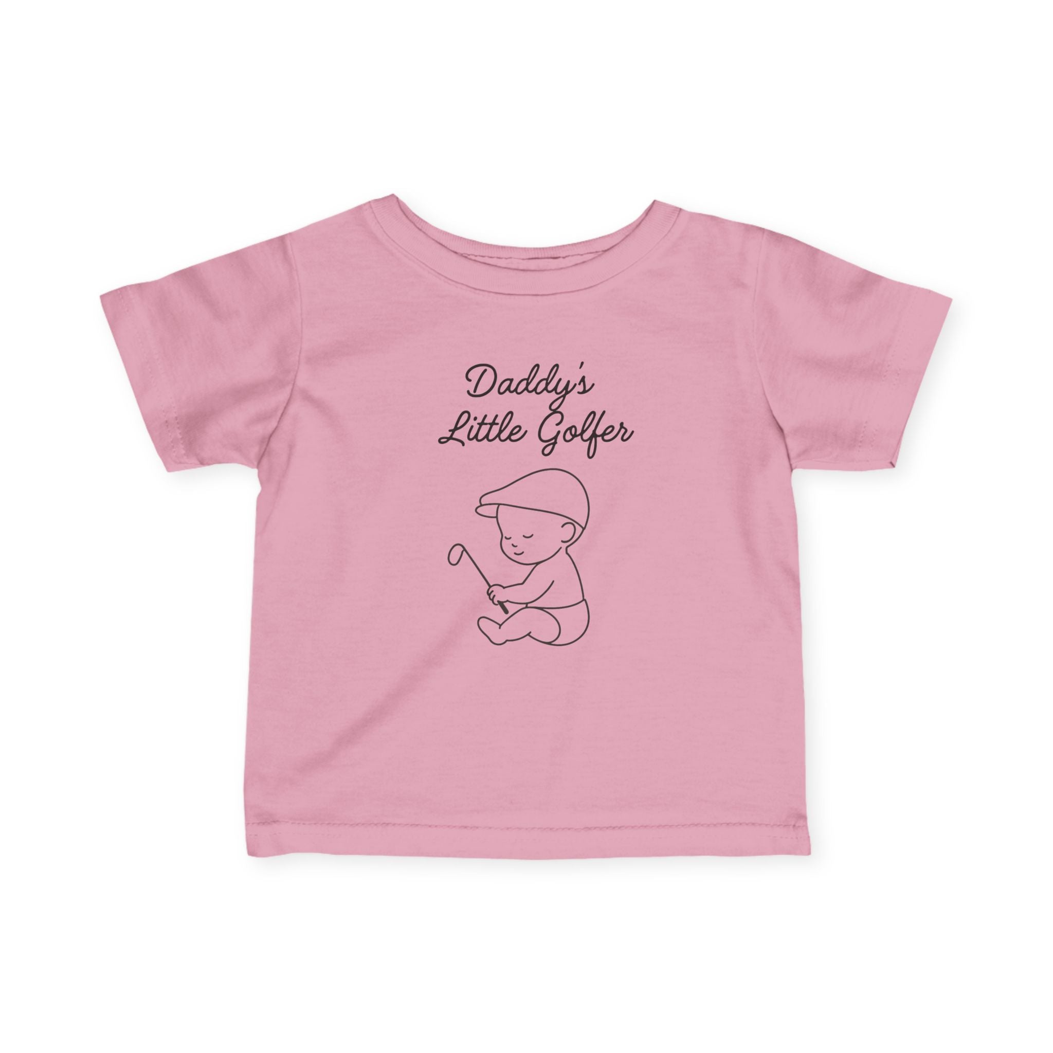 Daddy's Little Golfer - Baby T-shirt in Pink, great for casual wear. Find more fun golf focused products at oneforetheages.com