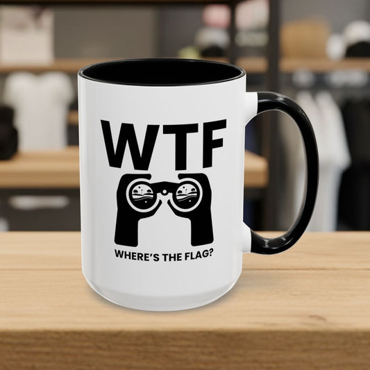 WTF - Where's the Flag - Golf Mug - 15oz in Black