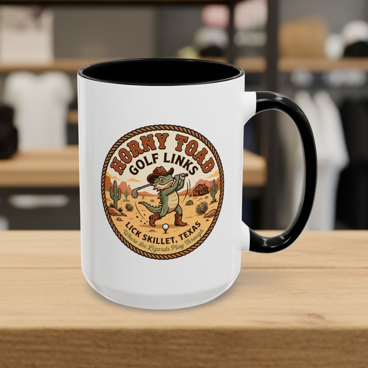 Horny Toad Golf Links - Lick Skillet, Texas - Golf Mug in Black