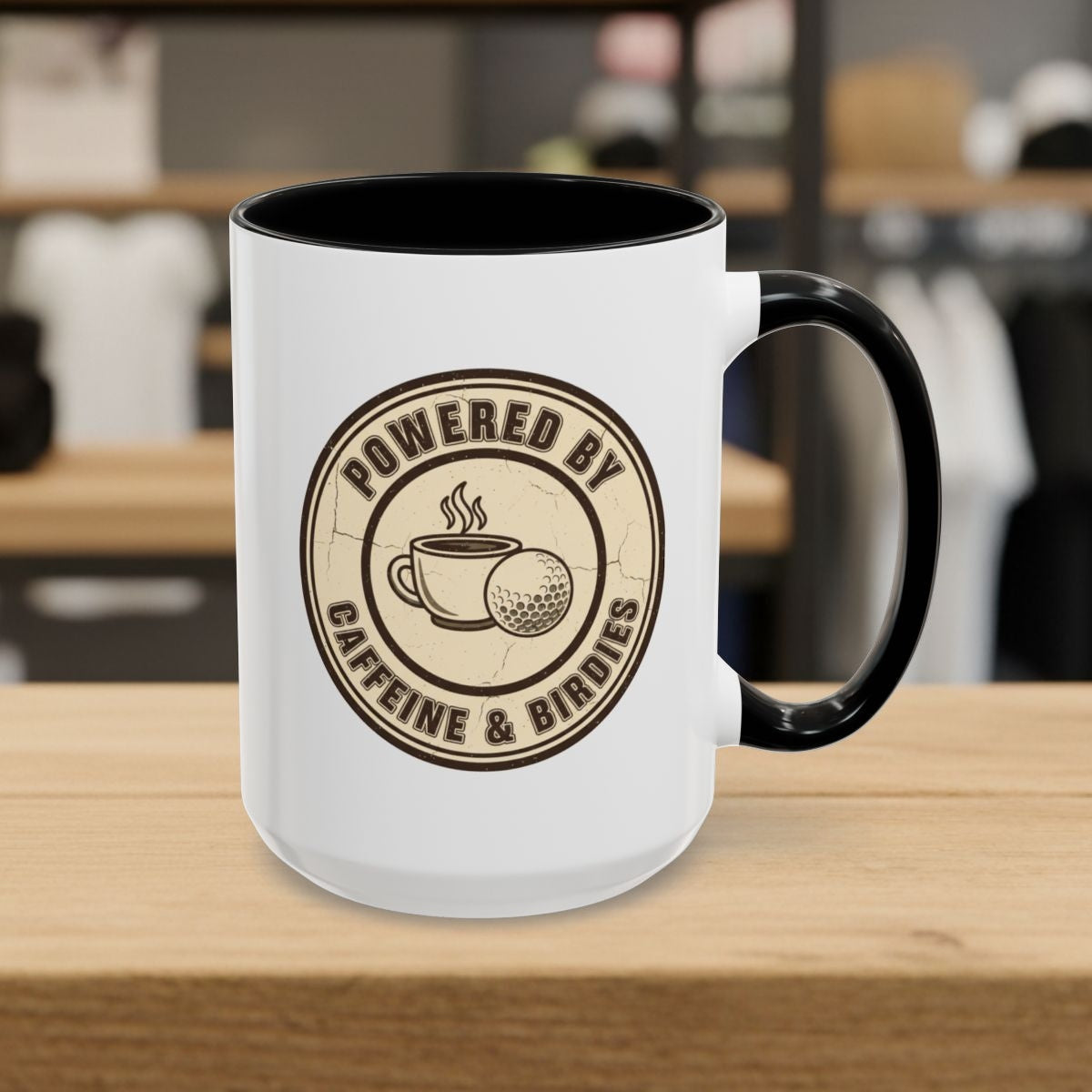 Powered by Caffeine & Birdies - Golf Mug - 15oz in Black