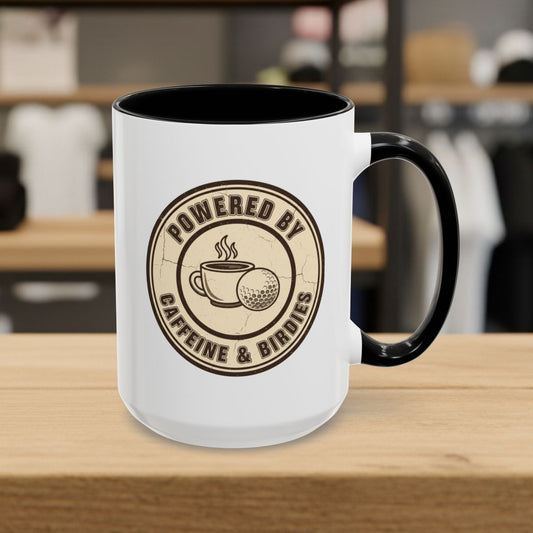 Powered by Caffeine & Birdies - Golf Mug - 15oz in Black