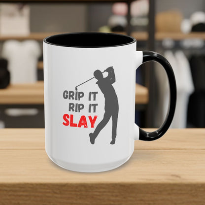 GRIP IT, RIP IT, SLAY (Male) - Golf Mug - 15oz in Black