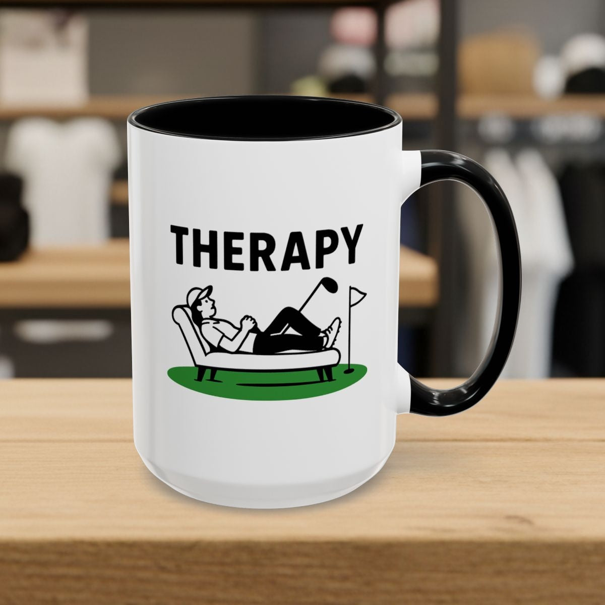 Golf Therapy - Golf Mug - 15oz in Black