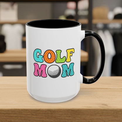 BUBBLY GOLF MOM, Polka Dot Pop - Golf Mug in Black