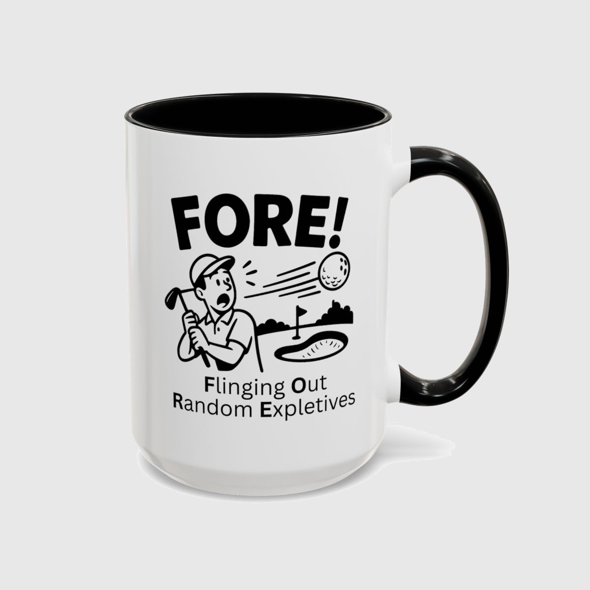 FORE! - Flinging Out Random Expletives! - Golf Mug in Black
