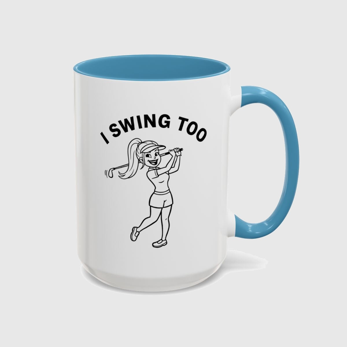 Retro I SWING TOO Women's Golf T-Shirt - Golf Mug in Light Blue