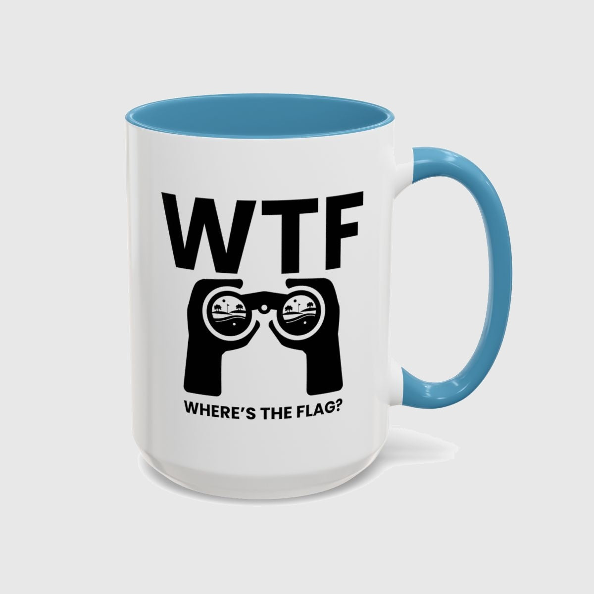 WTF - Where's the Flag - Golf Mug in Light Blue