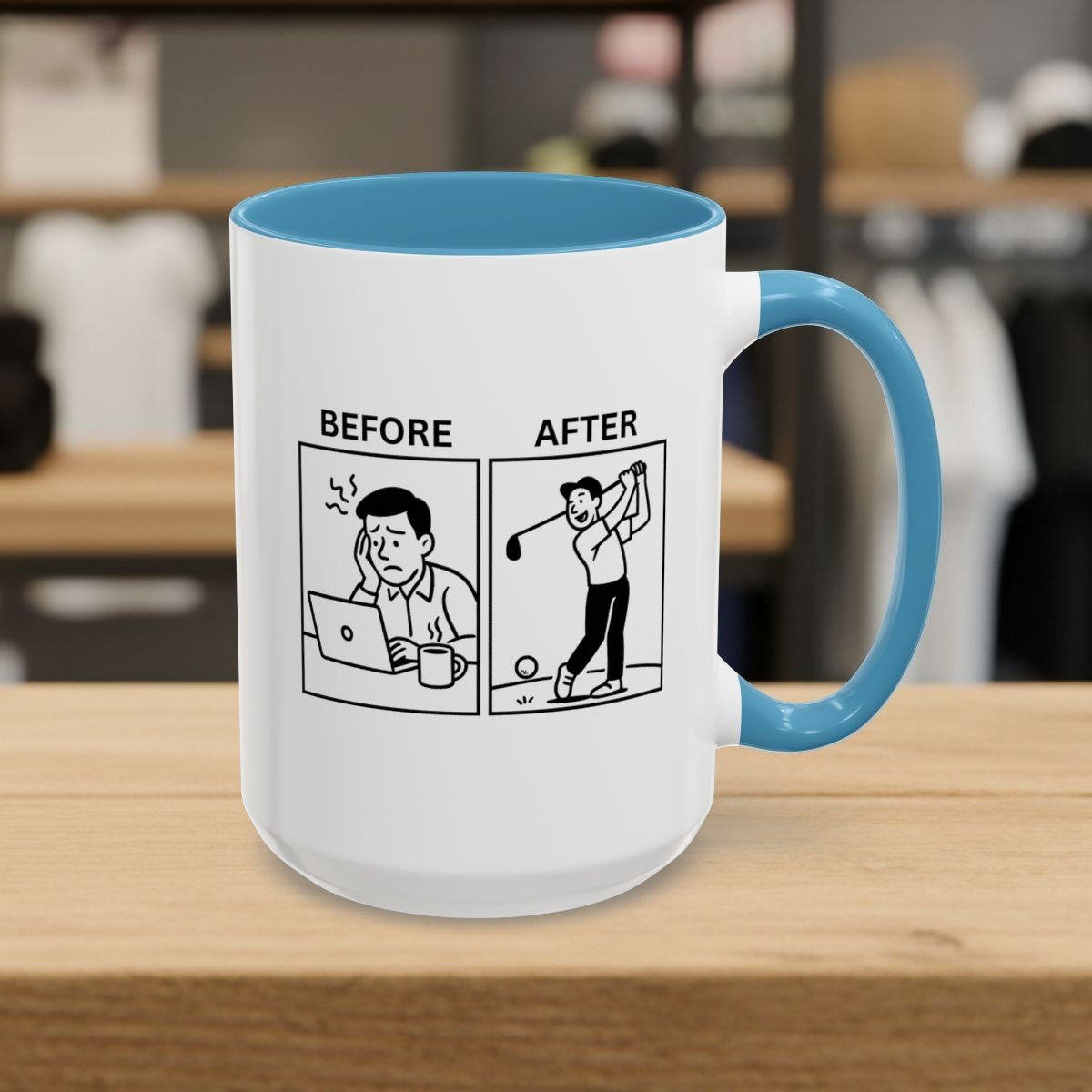 Before & After - Golf Mug - 15oz in Light Blue