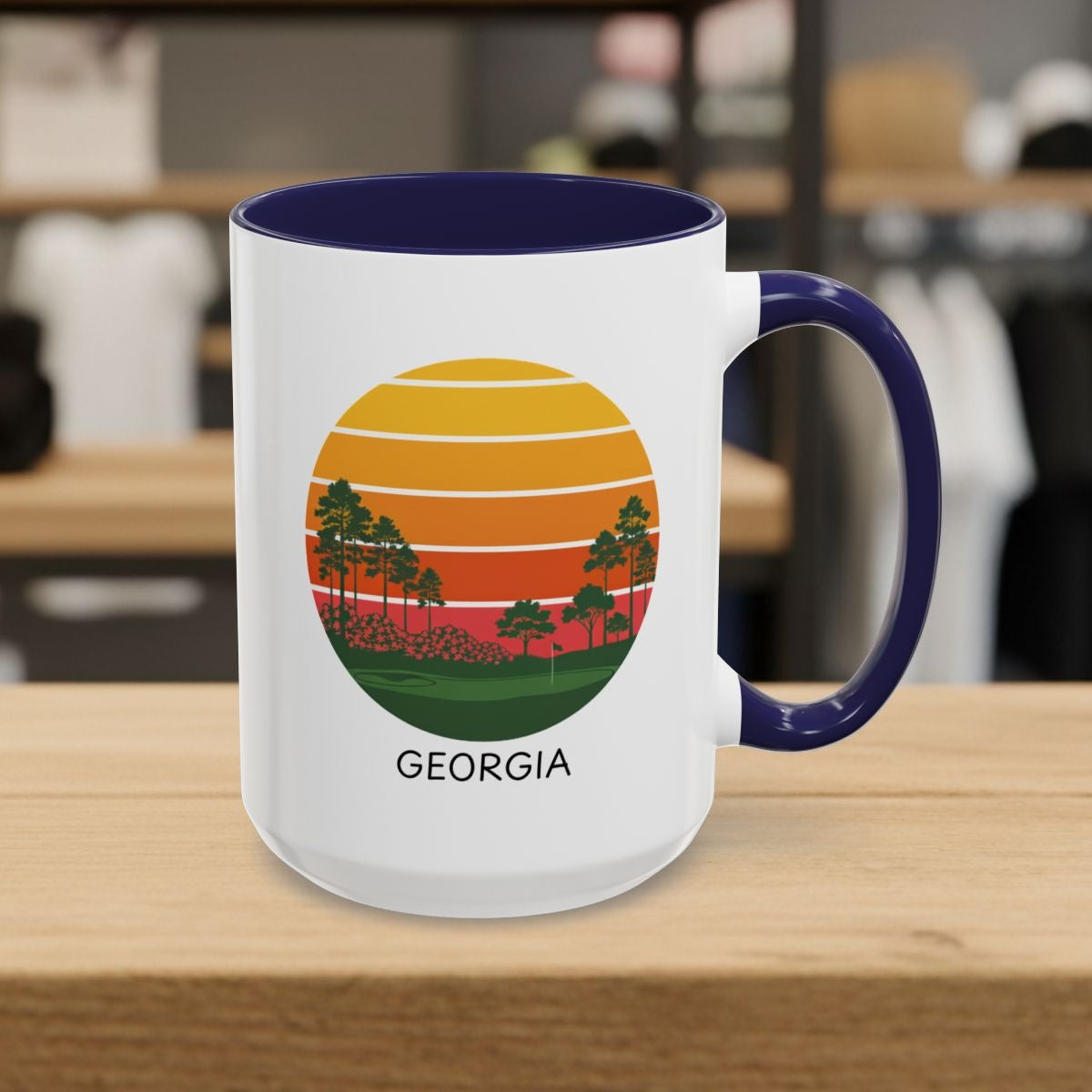 Retro Sunset - Georgia - Golf Mug - 15oz in Navy