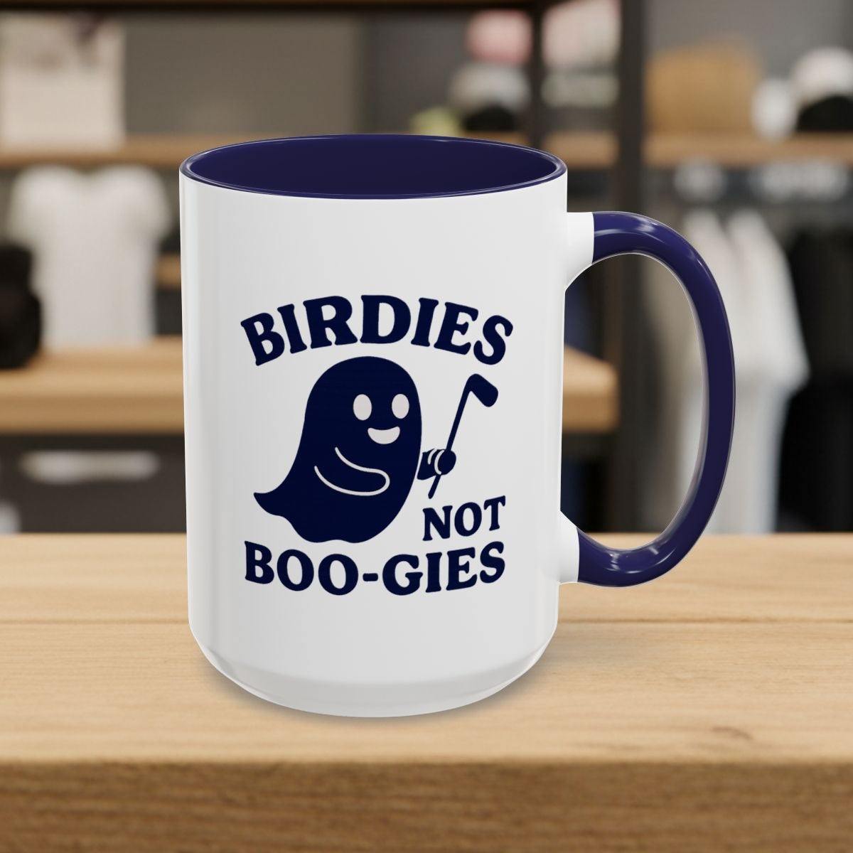 Birdies not BOO-GIES - Golf Mug - 15oz in Navy