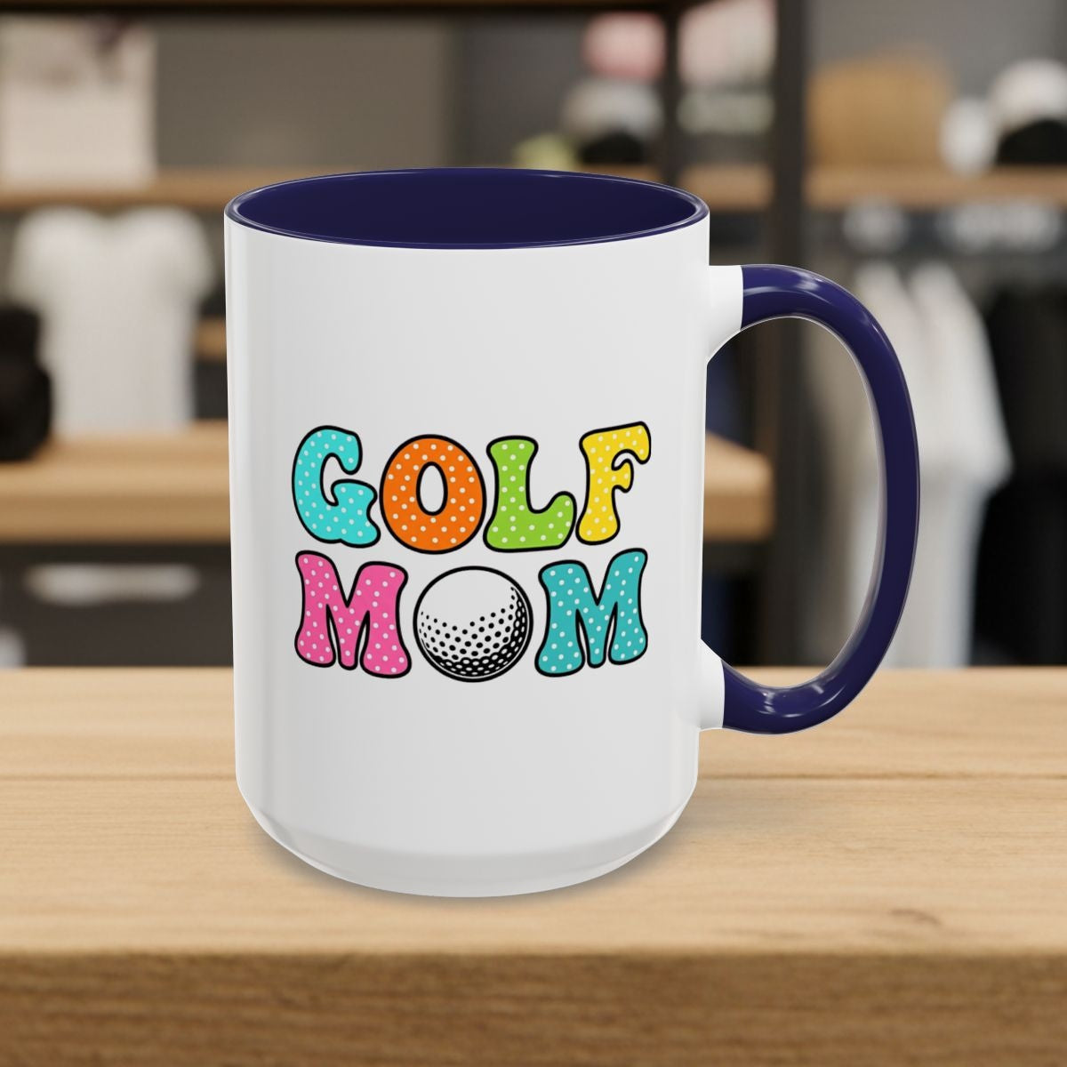 BUBBLY GOLF MOM, Polka Dot Pop - Golf Mug in Navy