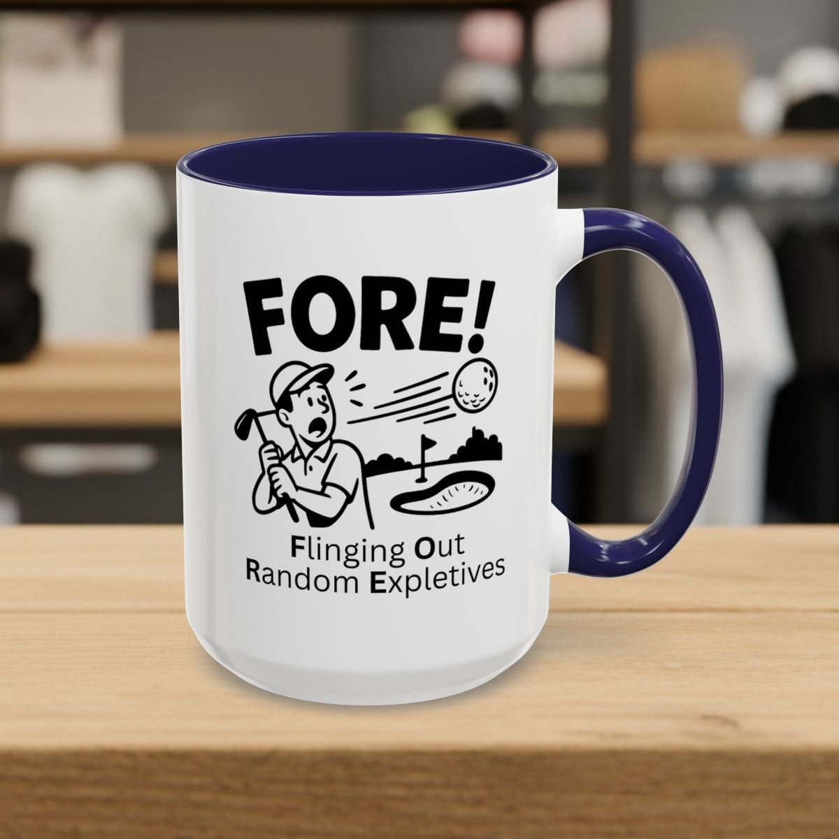 FORE! - Flinging Out Random Expletives! - Golf Mug - 15oz in Navy