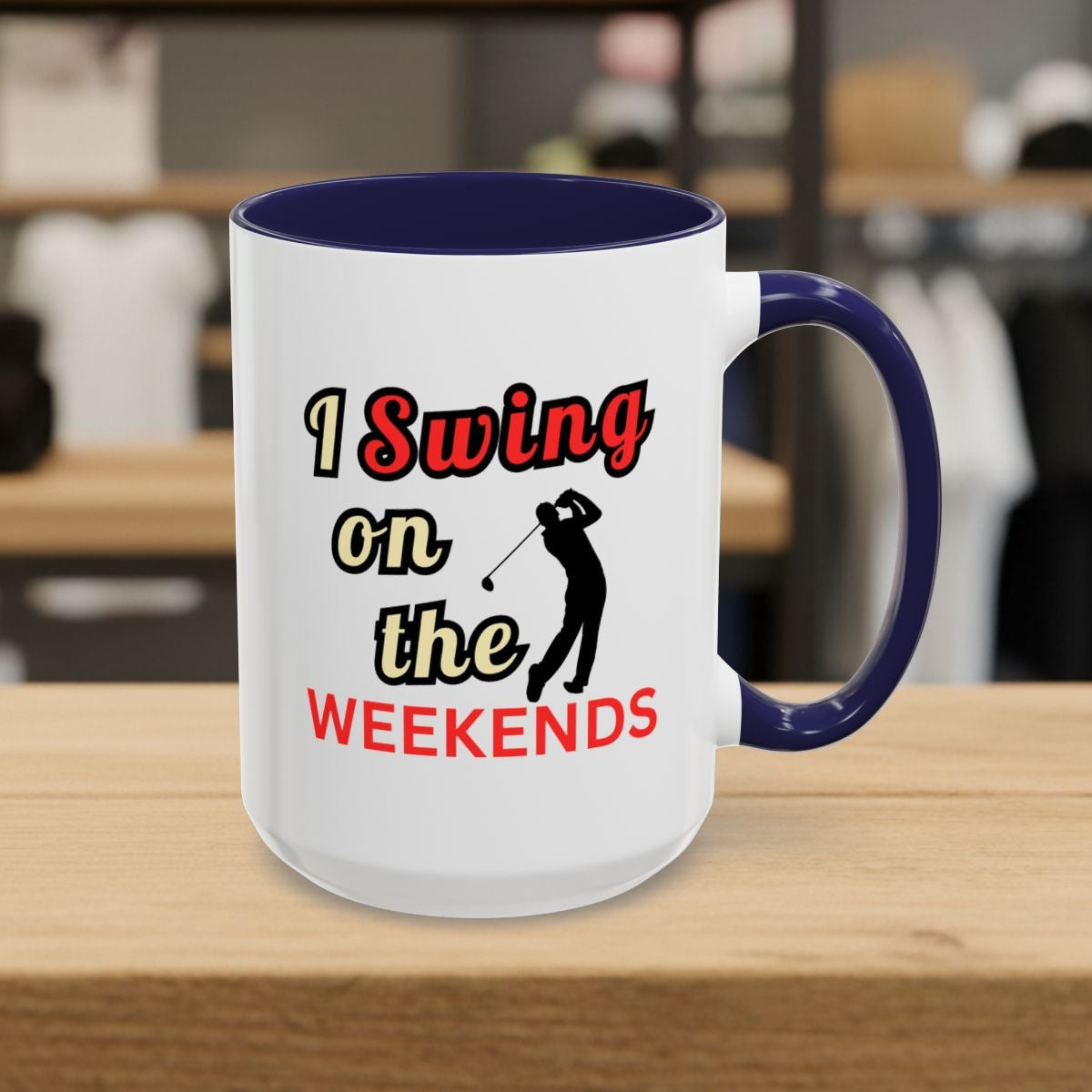 I Swing on the Weekends - Golf Mug - 15oz in Navy