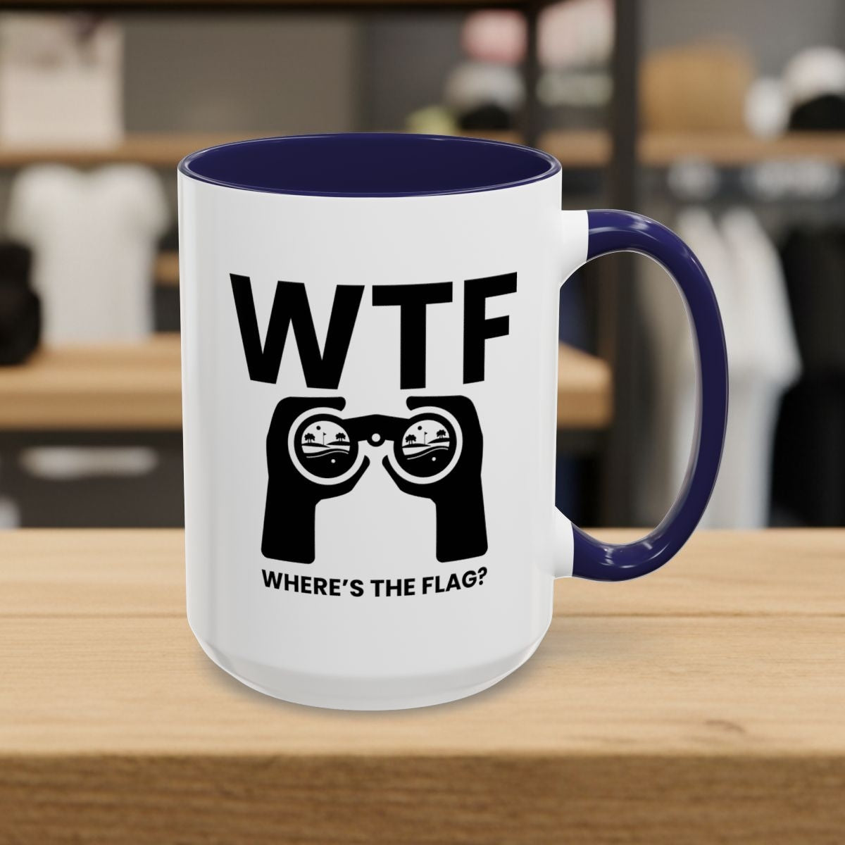 WTF - Where's the Flag - Golf Mug - 15oz in Navy